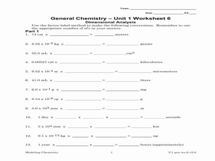 Dimensional analysis worksheet and answers